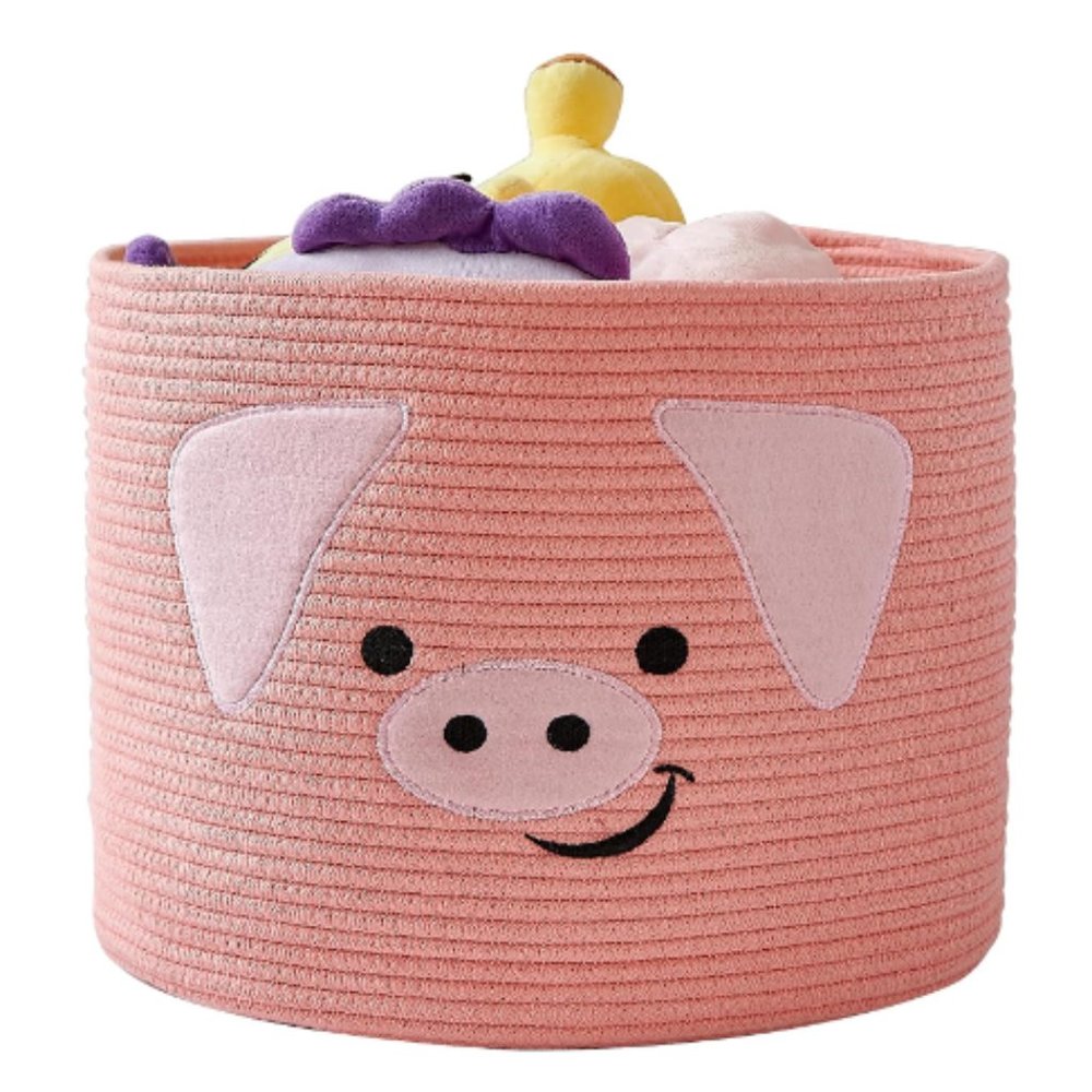 Cute Pink Pig Cotton Rope Basket - Laundry Basket/ Nursery Basket Organizer